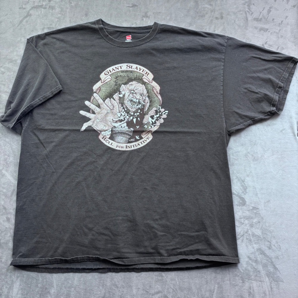 Hanes Giant Slayer Roll For Initiative RPG Graphic Tee Mens 4XL Black D&D Shirt